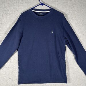 Polo Ralph Lauren Waffle Thermal Knit Crew Neck Sweater Men Size Large Navy Blue